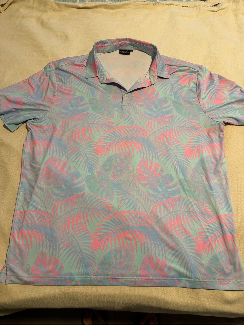 Sunday swagger Pastel Palm-Print Polo Shirt - Light Blue & Pink